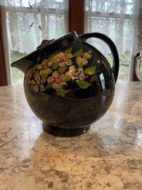 Hand-Painted Black Floral Ceramic Pitcher